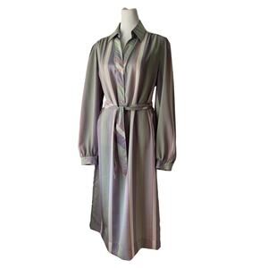 Vintage ‘80s Schrader Sport Pastel Striped Long Sleeve Belted Midi Dress